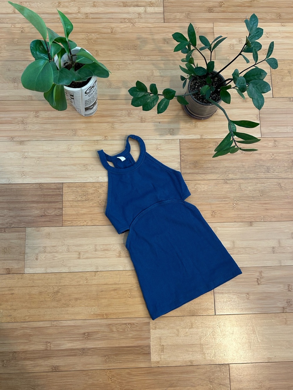FP Blue Ribbed Cutout Tank